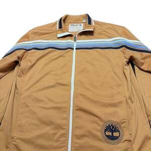 Timberland Mens Tan Full Zip Track Jacket with Striped Sleeves Size M/M Y2K